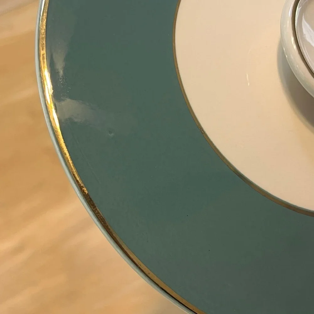 Vintage Homer Laughlin Cavalier Green Tureen Lid Replacement Teal Gold Trim 8in